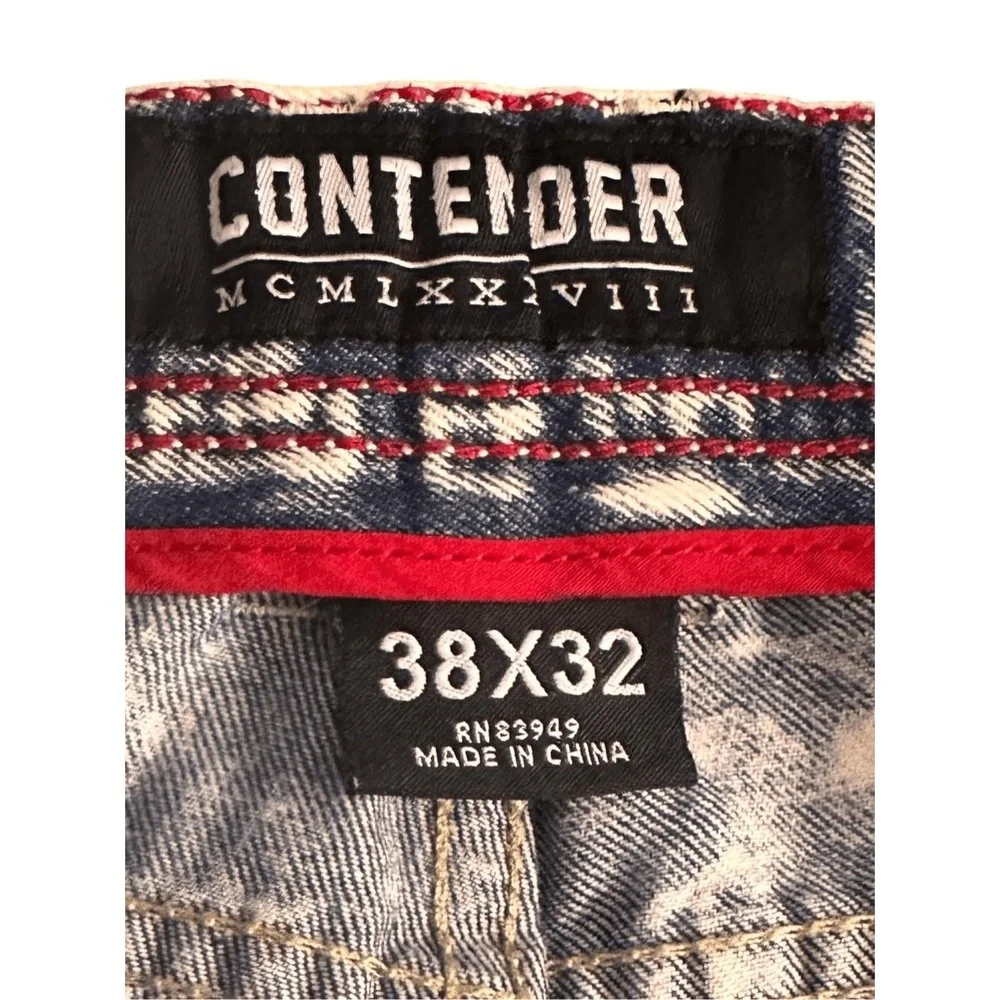 Contender Jeans Mens Blue Acid Wash Distressed Frayed Stacked‎ Streetwear Grunge